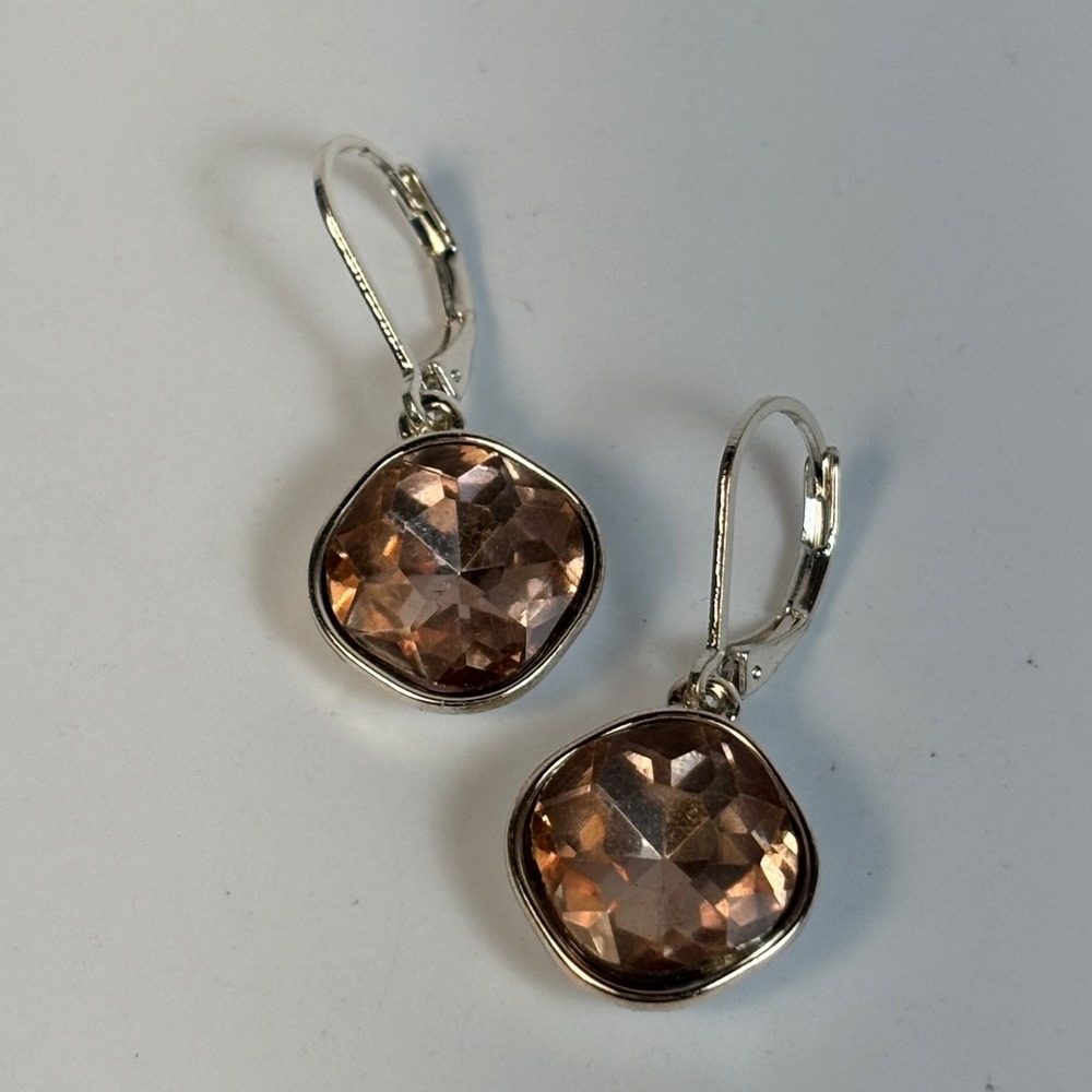 Earrings Silver Tone Pink Rhinestone‎ Y2K Fashion Elegant - Picture 6 of 7